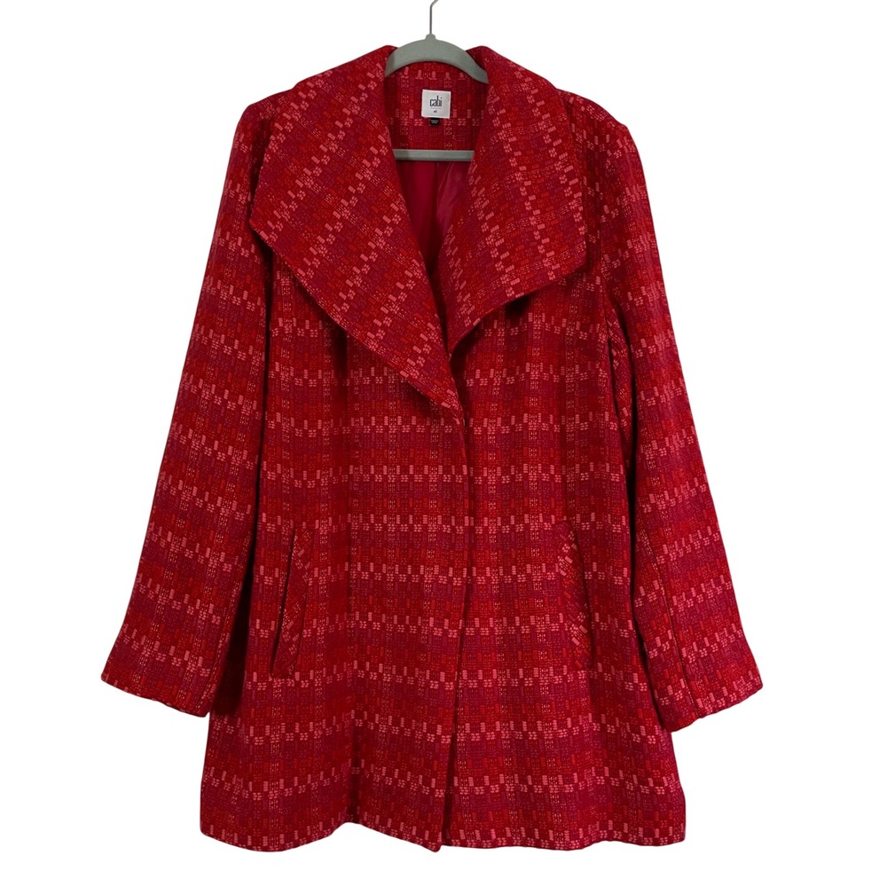 Cabi Size XL Scarlett Sloan Jacket Red Textured Wool Blend Portrait Collar Women